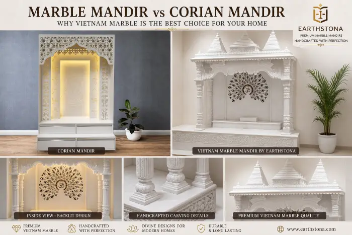 Luxury Vietnam White Marble Mandir Design for Modern Home by EarthStona